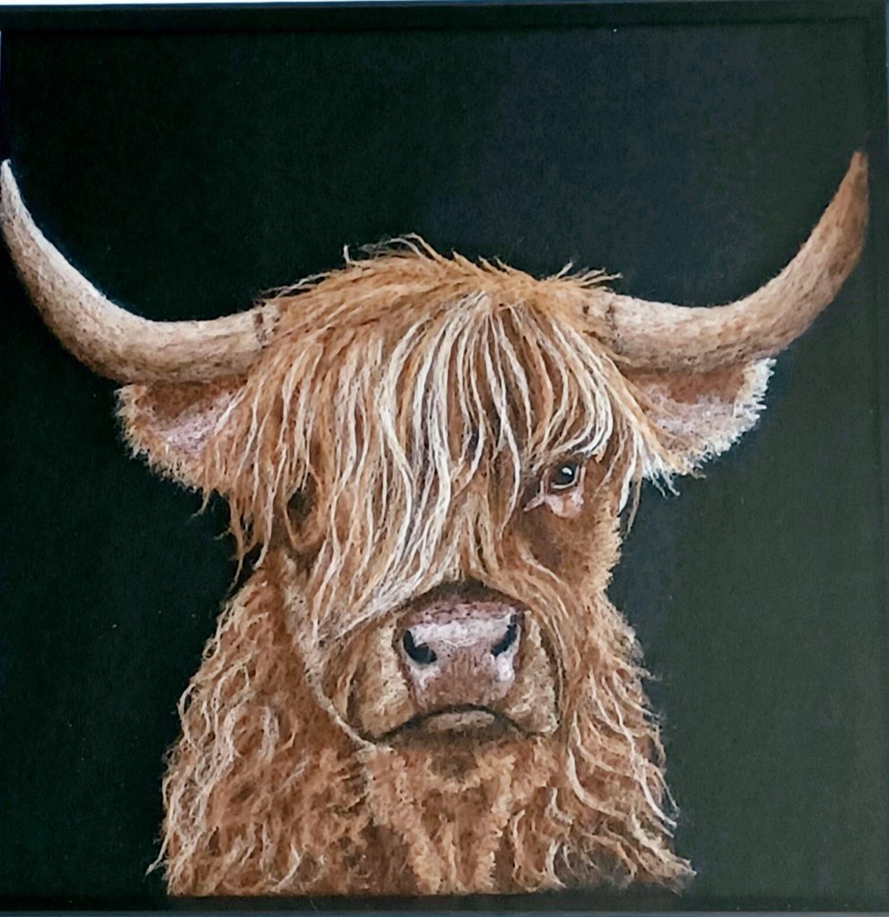 Needle Felt Wool Painting Highland Cow